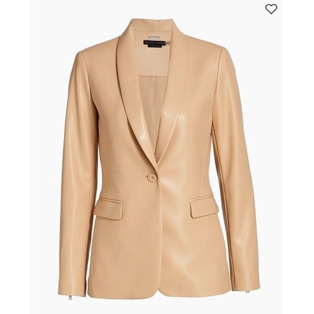 Alice + Olivia Macey Faux Leather Jacket 4 Tan Almond Classicā Minimalist Career